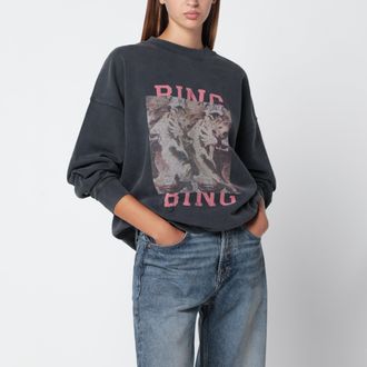 Anine Bing Felpa Miles Tiger Bing nera slavata in cotone