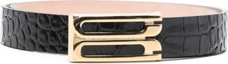 Victoria Beckham Zwarte Croco Effect Leren Riem - Dames - Riemen - Zwart - 80 CM - Leer - Accessoires