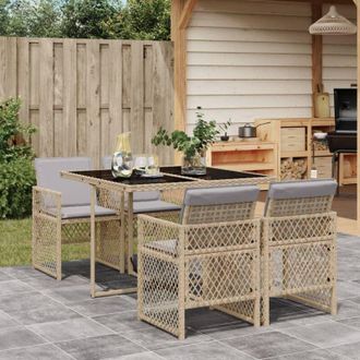 vidaXL Set Comedor De Jard&iacute;n 5 Pzas Con Cojines Rat&aacute;n Sint&eacute;tico Beige Vidaxl