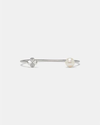 Kate Spade New York Womens Flower Pearl Cuff - Silver - One Size