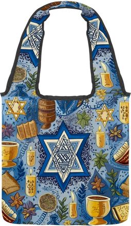 Generic Jewish Reversible Canvas Shoulder Tote - Double-Sided Print, 12oz Cotton, 27cm Drop, Fold-Flat Bag for Travel, Shopping, Street Outings