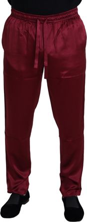Dolce & Gabbana Mens Silk Trousers Drawstring - Dark Red - Size EU 48 (Mens)