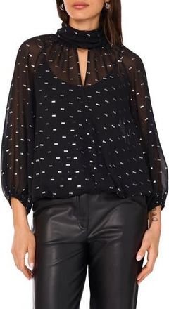 Vince Camuto Sheer Clip-Dot Chiffon Faux Wrap Top in Rich Black at Nordstrom Rack, Size X-Large