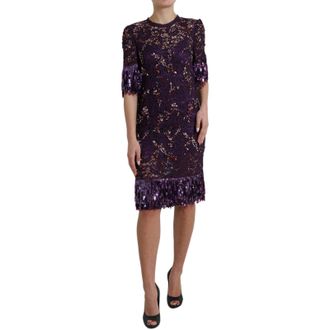 Dolce & Gabbana Womens Purple Floral Lace Crystal Embedded Dress Rayon