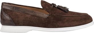 Kiton Suede Loafer met Krokodillenleer Detail - Heren - Loafers - Bruin - 40 1/2 EU - Leer - Schoenen