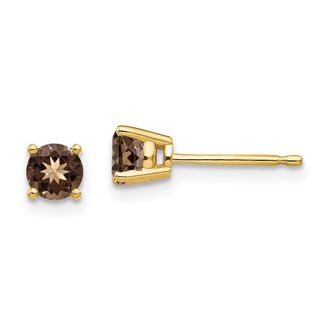 Diamond2Deal 14k Yellow Gold 4mm Round Smoky Quartz Earrings