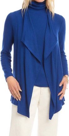 Karen Kane Long Sleeve Ribbed Drape Front Cardigan In Indigo
