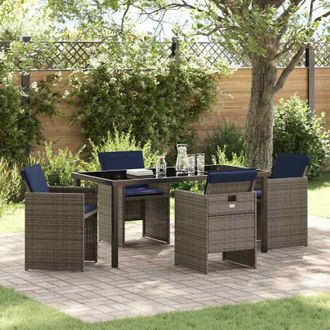 vidaXL Conjunto De Comedor De Jard&iacute;n Con Coj&iacute;n 5 Pcs Gris Polirat&aacute;n Vidaxl