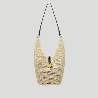 DeMellier The Siena Crossbody in Natural Raffia & Black Smooth Leather Crossbody bag