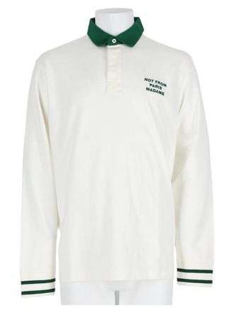 Dr&ocirc;le de Monsieur White Contrasting Collar Long-Sleeve Cotton Polo Shirt