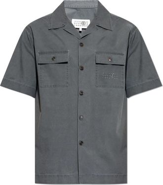 Maison Margiela Logo Shirt - Heren - Korte mouwen Overhemden - Grijs - L - Katoen - Overhemden