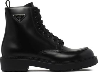 Prada Lace-up Boots, male, Black, Size: 8 US Triangle-Logo Boots