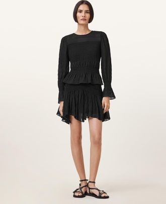 AllSaints Polyester Pamela High-Rise Mini Skirt, Size: UK 16/US 12