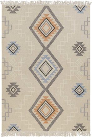 Green Looop Alfombra kilim de lana pura tejida a mano étnica con flecos 140x200