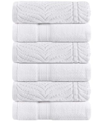 Superior Set Of 6 Zero Twist Cotton Elegant Chevron Soft Absorbent Assorted Hand Towels