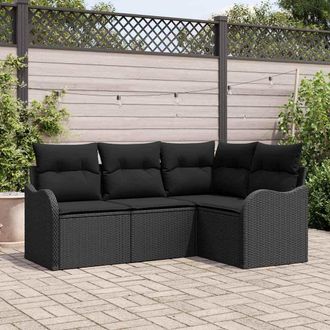vidaXL Vidaxl Set Divano Da Giardino 4 Pz Nero Polyrattan