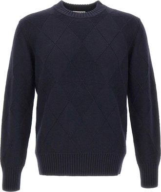 KANGRA Diamond Knit Crewneck Sweater - Heren - Ronde hals truien - Blauw - S - Wol - Truien & Vesten