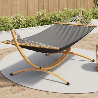 IDMarket Hamaca Xl Con Soporte Met&aacute;lico Efecto Madera Y Lona Gris