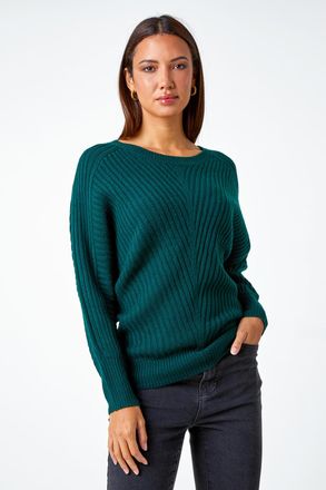 Roman Ribbed Geometric Print Batwing Jumper