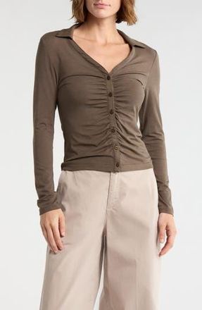 Rag & Bone Lucy Ruched Polo Button-Up Shirt in Midol at Nordstrom Rack, Size X-Large