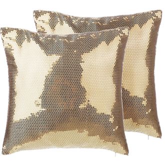 Beliani Conjunto De Cojines Decorativos Con Lentejuelas Dorado 45 X 45 Cm Decoraci&oacute;n Moderna Glamour Brillante Aster