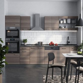 Vicco Mueble De Cocina R-line, Gris Noble/antracita, 300 Cm Con Armario Alto, Et Roble