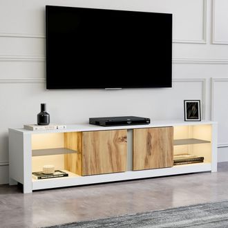 Dmora Mueble Tv Vogogna, 2 Estantes, 6 Compartimentos, 2 Puertas, 180x35x45h Cm Blanco