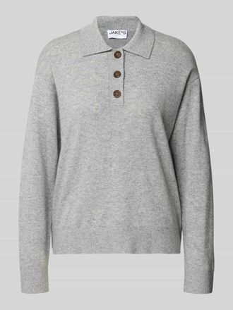 Jake*s Casual Regular Fit Longsleeve aus reinem Kaschmir mit Knopfleiste in Silber Melange, Größe XL