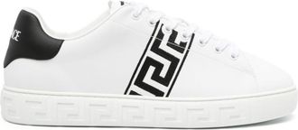 Versace White White Black Greca Embroidered Sneakers