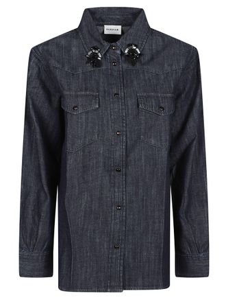 P.A.R.O.S.H. Dark Denim Candore Cotton Casual Shirt