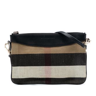 Burberry Tweedehands Mega Check Canvas Peyton Schoudertas