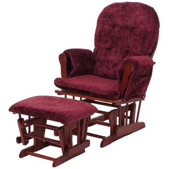 Hhg Nunca Usado] Sill&oacute;n Relax Hhg 009, Mecedora Con Taburete Tejido Chenilla (465g/m&sup2;) Oeko-tex, Burdeos, Estructura Oscura