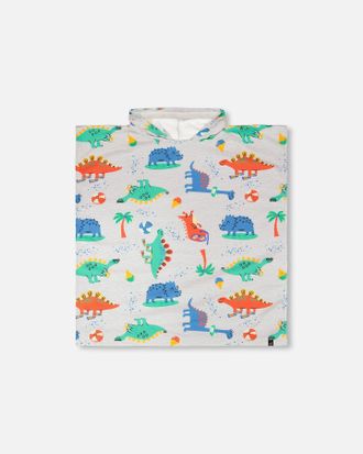 Deux par Deux Hooded Beach Towel Grey Baby Dinosaur Print