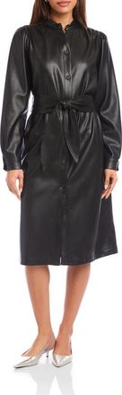 Fifteen Twenty Jennifer Long Sleeve Tie Belt Faux Leather Dress in Black at Nordstrom, Size X-Small