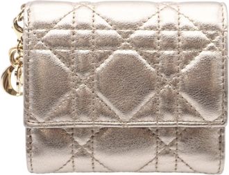 Dior Lady Dior Gold Leather Wallet (Tri-Fold) (Pre-Owned)