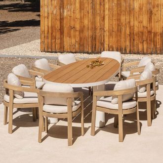 Sklum Set De Mesa Ovalada 260x110 Cm En Aluminio Y Madera De Teca Taneli Y 10 Sillas De Jard&iacute;n En Madera De Acacia Uleno Sklum