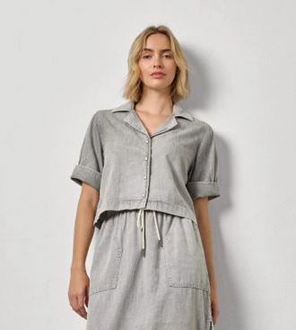 Lilla P Denim Cuffed Shirt In Grey Wash