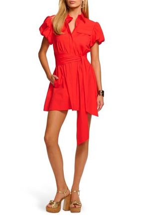 Ramy Brook Nicky Stretch Cotton Mini Shirtdress in Crimson at Nordstrom, Size Xx-Large