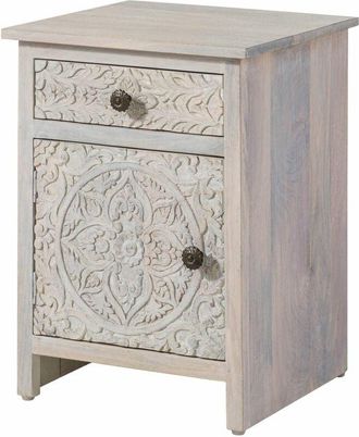 Massivmoebel24 Comodino in legno di mango 45x40x60 con anta a sinistra / bianco oliato kashmir 104