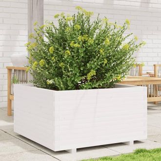 vidaXL Jardinera Madera Maciza De Pino Blanco 90x90x49,5 Cm Vidaxl