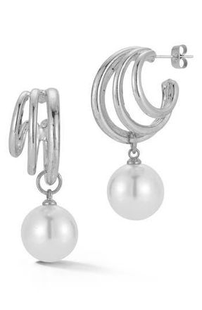 Glaze Jewelry Faux Pearl Drop Triple Cage Hoop Earrings in Silver at Nordstrom Rack