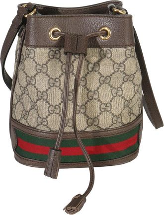 Gucci Beige, Brown Coated Canvas & Leather Gg Supreme Ophidia Mini Bucket Bag (Authentic Pre-Loved)