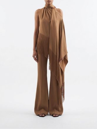 Taller Marmo Atlas One-Shoulder Cady Top with Asymmetrical Scarf Neck