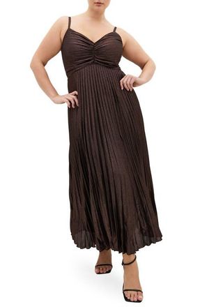 City Chic Ariana Pleated Metallic Dress in Bronze Sparkle at Nordstrom, Size Xxxs