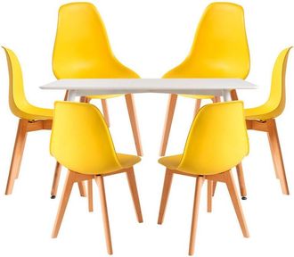 Regalos Miguel Regalos Miguel - Conjuntos De Mesa Y Sillas - Conjunto Mesa Tower Rectangular 120 X 80 Cm Blanca Y Pack 6 Sillas Kelen - Amarillo