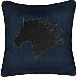 Elaine Smith Black Beauty Handmade Velvet Embroidered Applique Indoor & Outdoor Accent Pillow in Denim at Nordstrom, Size 22X22