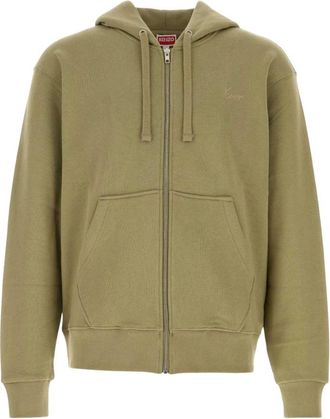 Kenzo Signature Embroidered Zip Hoodie - Heren - Vesten met rits - Groen - XL - Katoen - Hoodies & sweatvesten