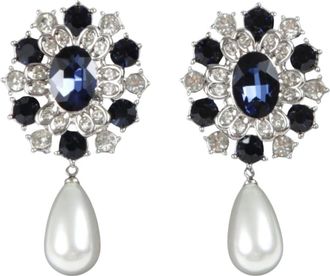 Self Portrait Orecchini a goccia con perla e cristalli - - Accessories - Donna - Blu - ONE SIZE