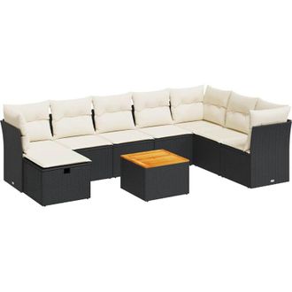 vidaXL Set De Sof&aacute;s De Jard&iacute;n Con Cojines 9 Pzas Rat&aacute;n Sint&eacute;tico Negro Vidaxl