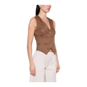 Elisabetta Franchi Chaleco de Botones con Cuello en V - Suits - Mujer - Marr&oacute;n - S